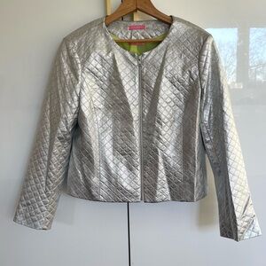 Isaac Mizrahi New York Chelsea silver quilted jacket size 16 NWT